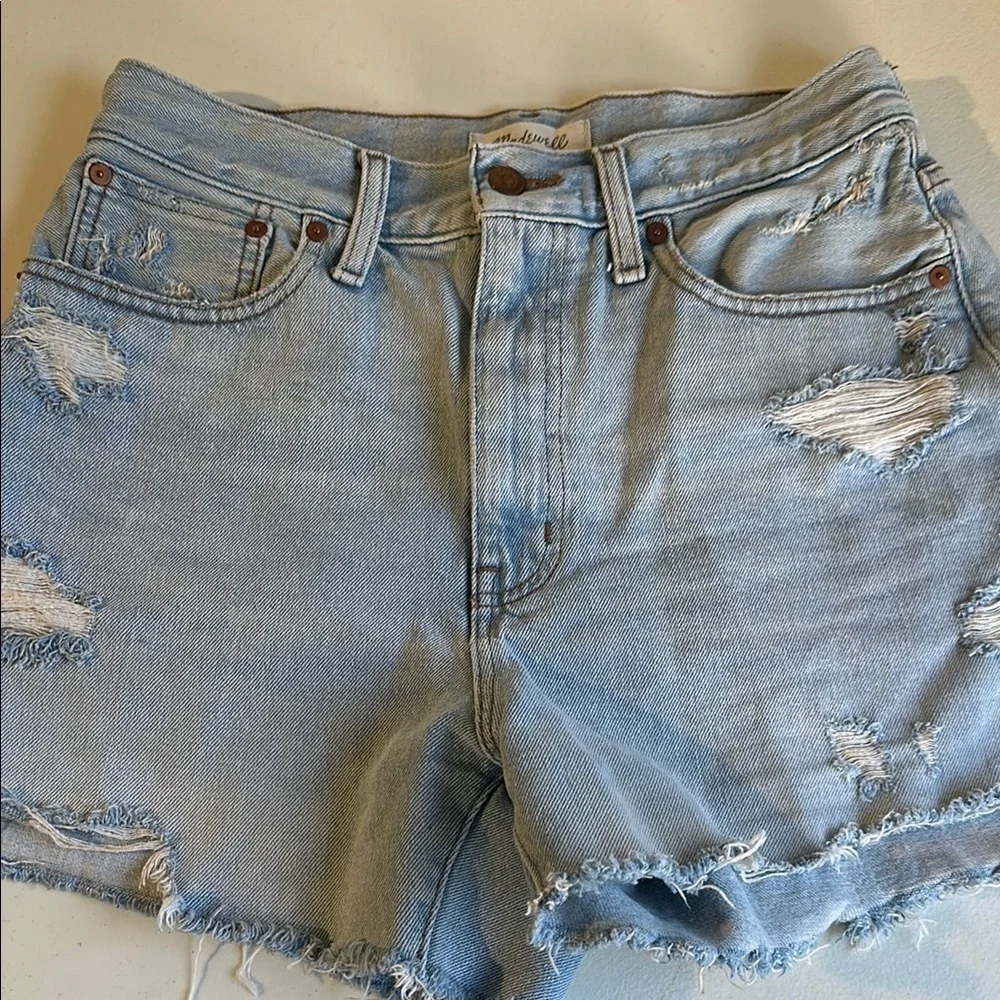 Distressed Light Blue Denim Shorts